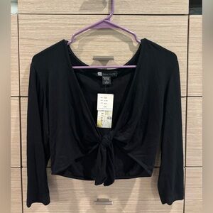 Chic Black Tie-Front Blouse